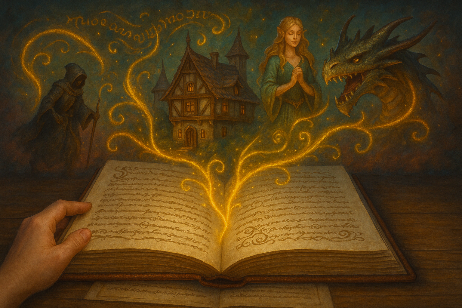 Book coming to life with magic and creatures